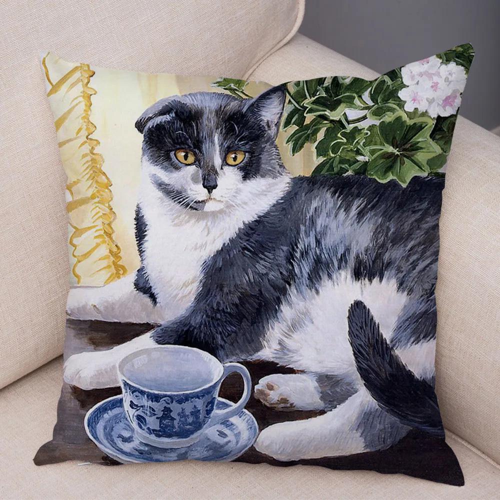 Pet cartoon animal pillowcase sofa home car  cute watercolor cat cushion cover decoration