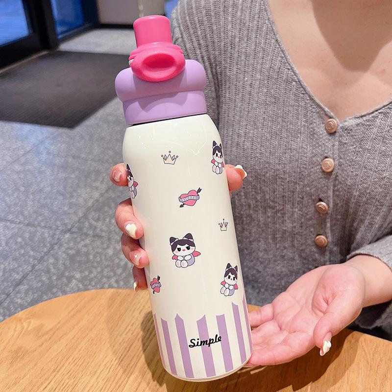 Stainless Steel Double Drink Children's Thermos Cup Portable Straw Cup Cute Student Water Cup