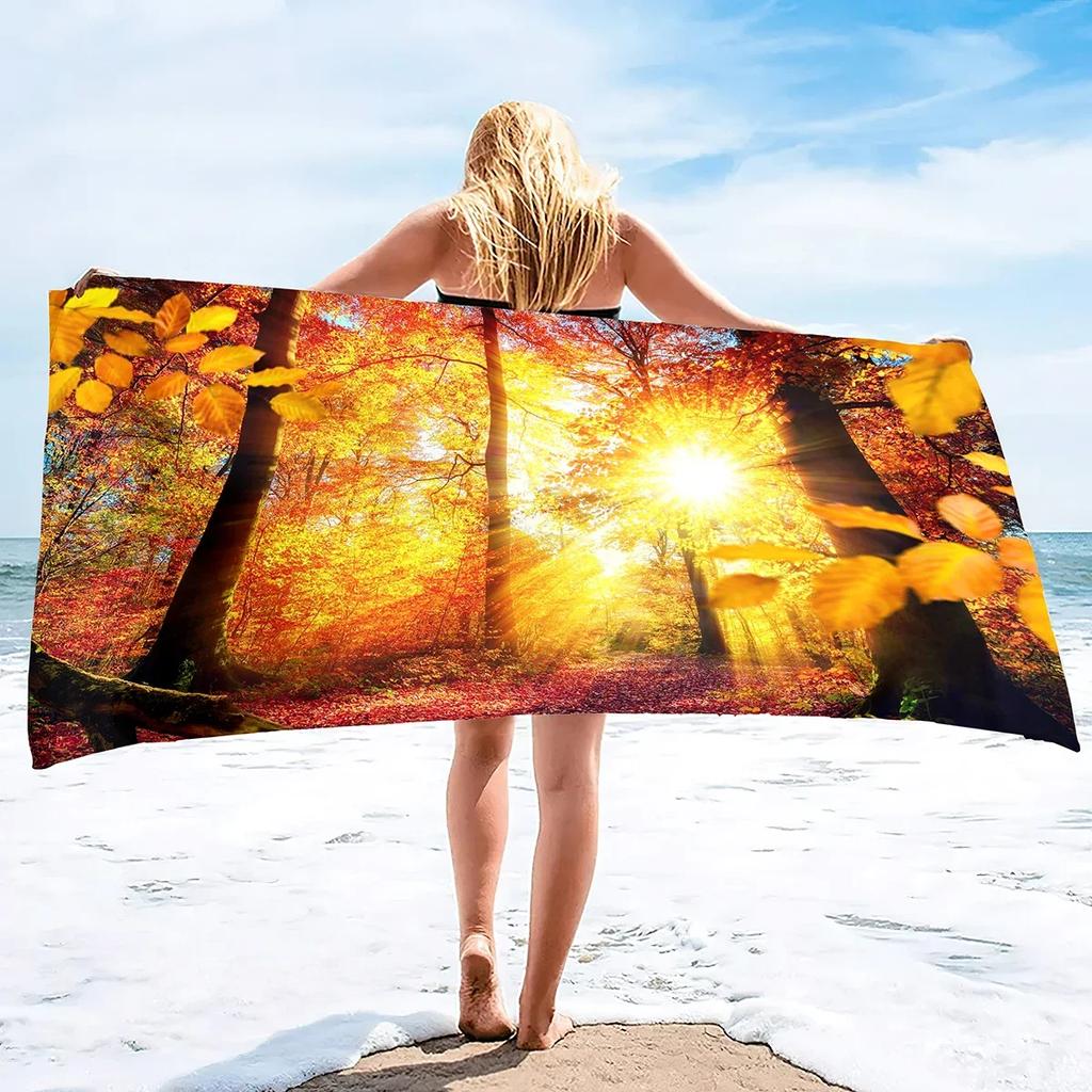 Microfiber Beach Towel,Absorbent Fall Bath Towel Oversized,Quick Dry Maple Leaf Beach Towel for Adult,Sand Free Swim Beach Towel