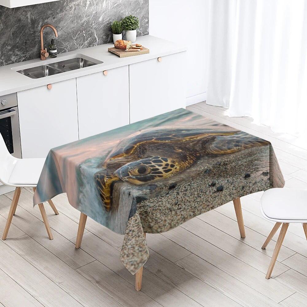 Cute Sea Turtle Underwater World Tablecloth Camping  Party Restaurant Table Decoration Waterproof Kitchen Home Decor
