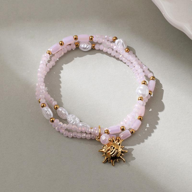 Natural Crystal Multi-Layer Stainless Steel Bracelet for Women - Fresh Style & Colorfast Beads