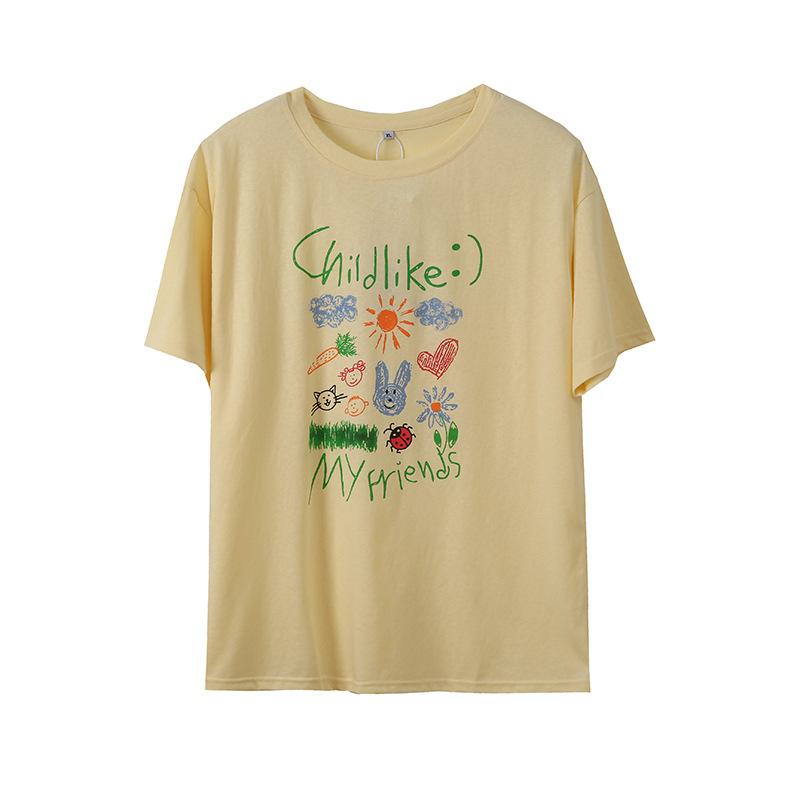 Large size age-reducing graffiti printing T-shirt summer new cool pullover versatile top 232528