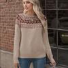 Ladies Autumn Winter Long Sleeve Round Collar Pullover Color Matching Warm Knitted Sweater Knitwear Top
