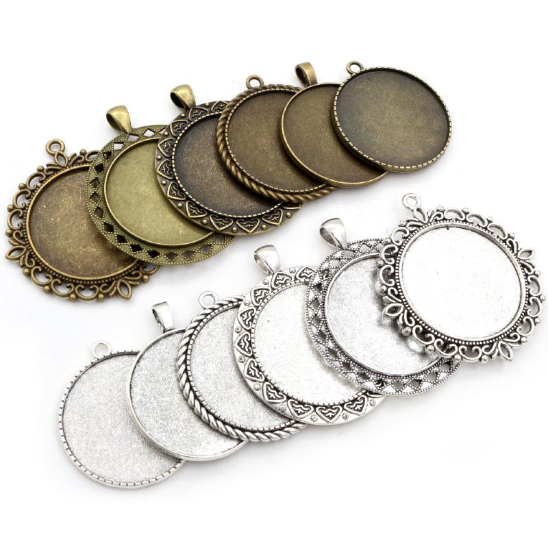 5pcs/lot 35mm Inner Size Antique Bronze and Silver colors plated Vintage baroque Style Cabochon Base Setting Charms Pendant 