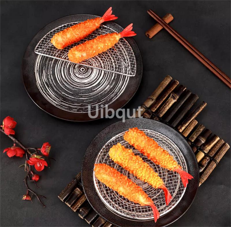 New Semi -Circular/Round Tempura Frying Sushi Bbq Net Durable Stainless Steel Drying Net Japanese Style Portable Barbecue Net