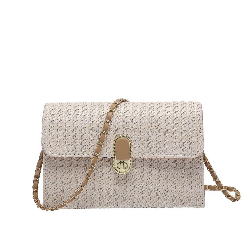 

Elegant Summer Straw Shoulder Bag Contemporary Color Block Design Medium Size Crossbody Bag For Daily Style Khaki