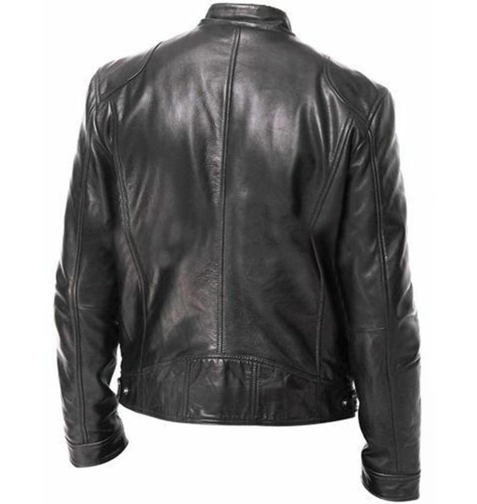 Men Vintage Cool Jacket Leather Long Sleeve  Winter Stand Collar Club Coat