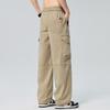 American trendy brand Lyocell large pocket overalls casual pants men's trend loose wide-leg straight elastic waist trousers