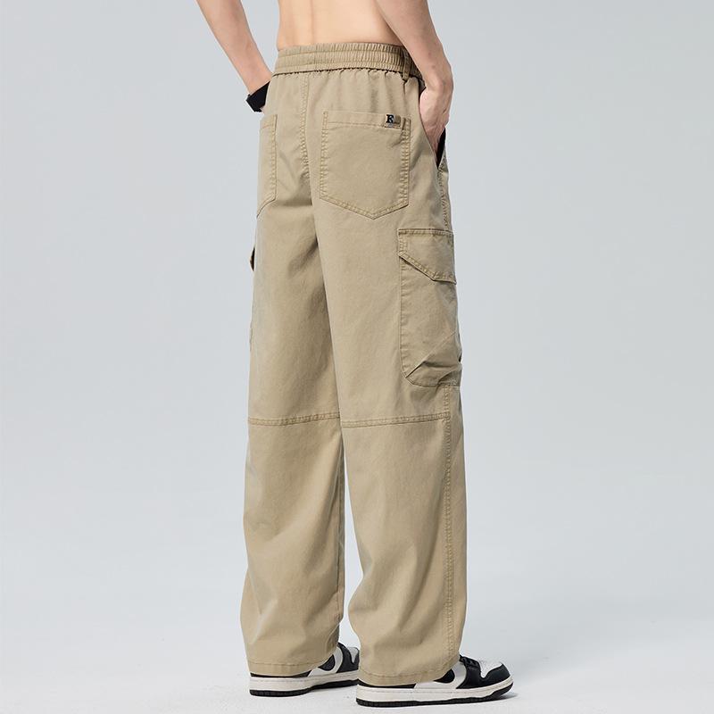 American trendy brand Lyocell large pocket overalls casual pants men's trend loose wide-leg straight elastic waist trousers