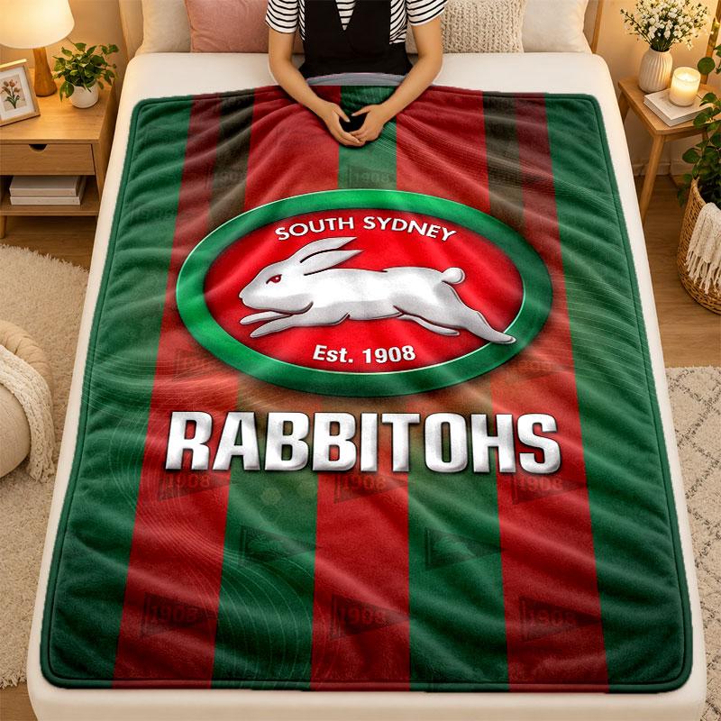 Flannel BlanketSouth Sydney Rabbitohs Warm Soft Throw Blanket for Indoor Sofa Bed Living Room Use