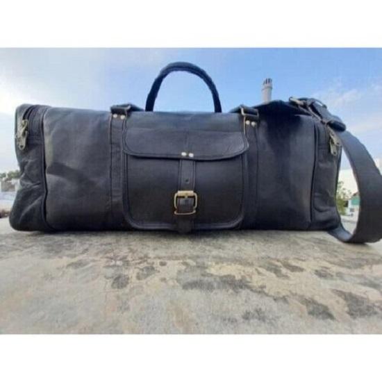 Gym Weekend Top-Quality Black Leather  Men Travel Bag Genuine Duffel Luggage