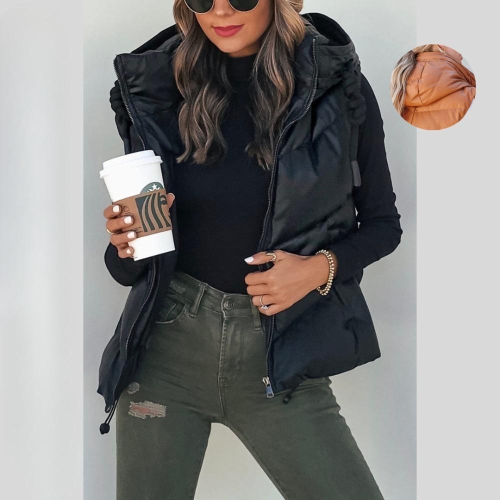 Women's Loose Fit Short Hooded Puffer Vest Sleeveless Zip Up Padded Gilet With Side Pockets For Fall Winter