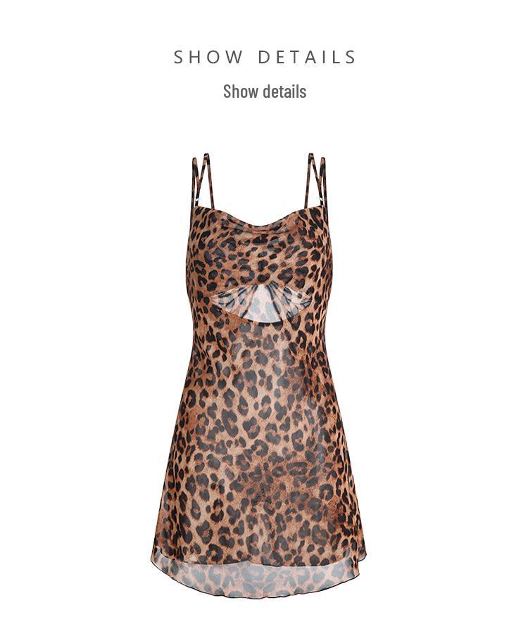 Leopard Print See-Through Nightgown: Sexy Butterfly Spaghetti Strap Loungewear Set for Women