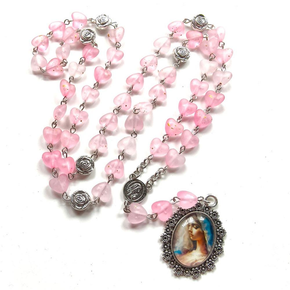 Retro Rosary Beads Chains Acrylic Glass Mary Necklace Trendy Prayer Pendant Jewelry Gift