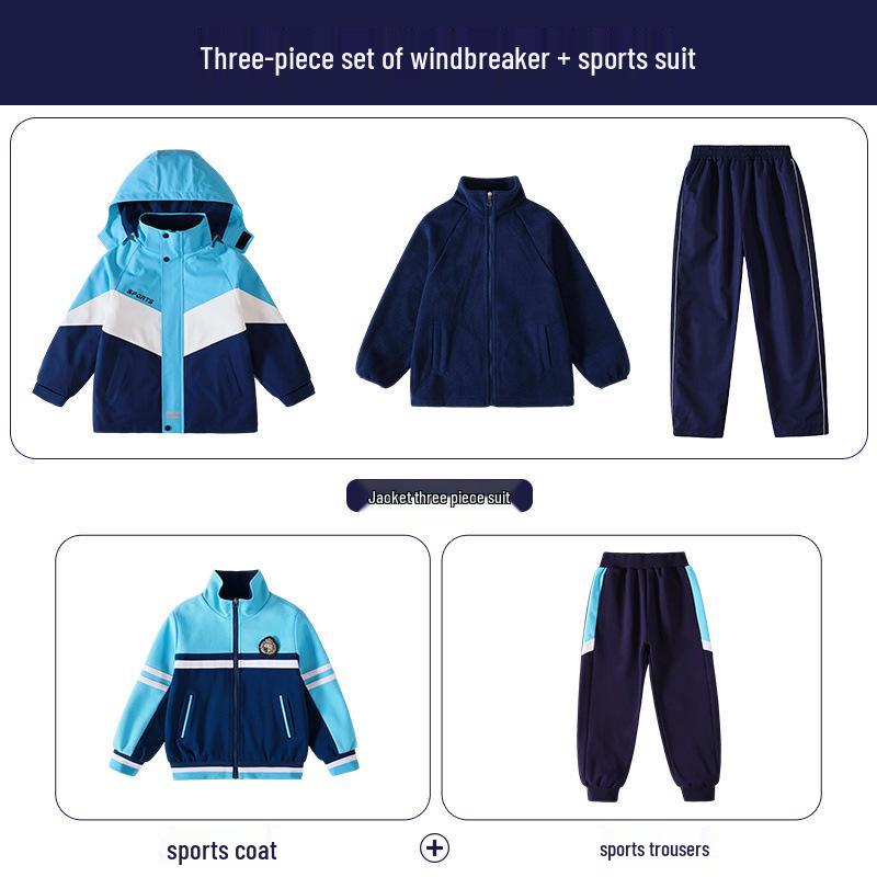 Children's Autumn/Winter School Uniform Set: Windbreaker & Sportswear Three-Piece for Kindergarten & Primary