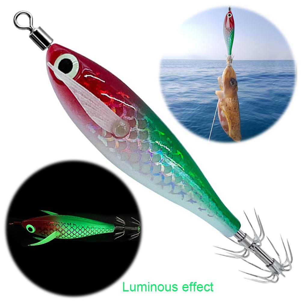 5-20pcs Luminous Squid Jigs Luminous Squid Hook Cuttlefish Attracting Lure Double Hook Squid Jigs Lure Luminous Wood Shrimp Lure