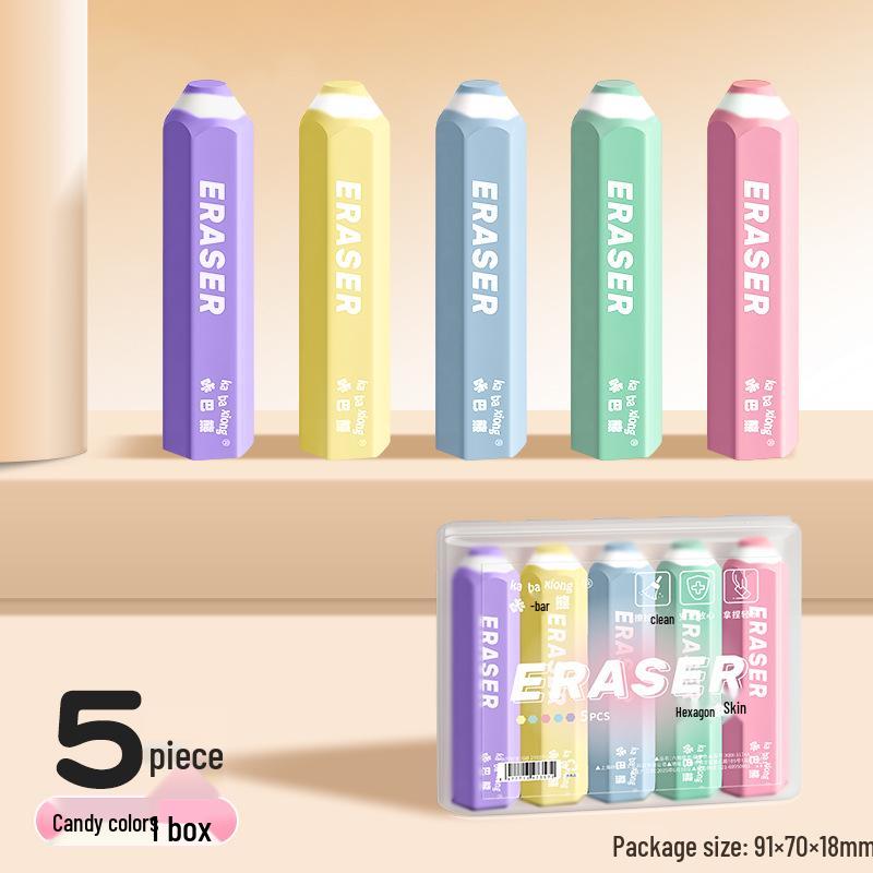 Kaba Bear Hexagonal Pen-Shaped Eraser with Dust-Free Technology for Primary Students, Packaged in a Pencil-Shaped Case
