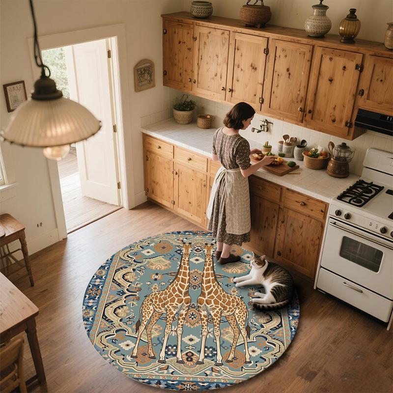 Vintage Pattern Animals,Round Area Rug,Carpet Rug for Living Room Bedroom Sofa Playroom Decor,Non-slip Floor Mat