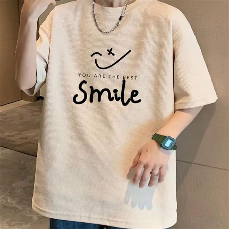 Herre T-skjorter Letter Grafisk trykk Mote merke t-skjorter for menn oversize t-skjorter Herre Klær Uformell T-skjorte Mann Sommer Koreansk Retro
