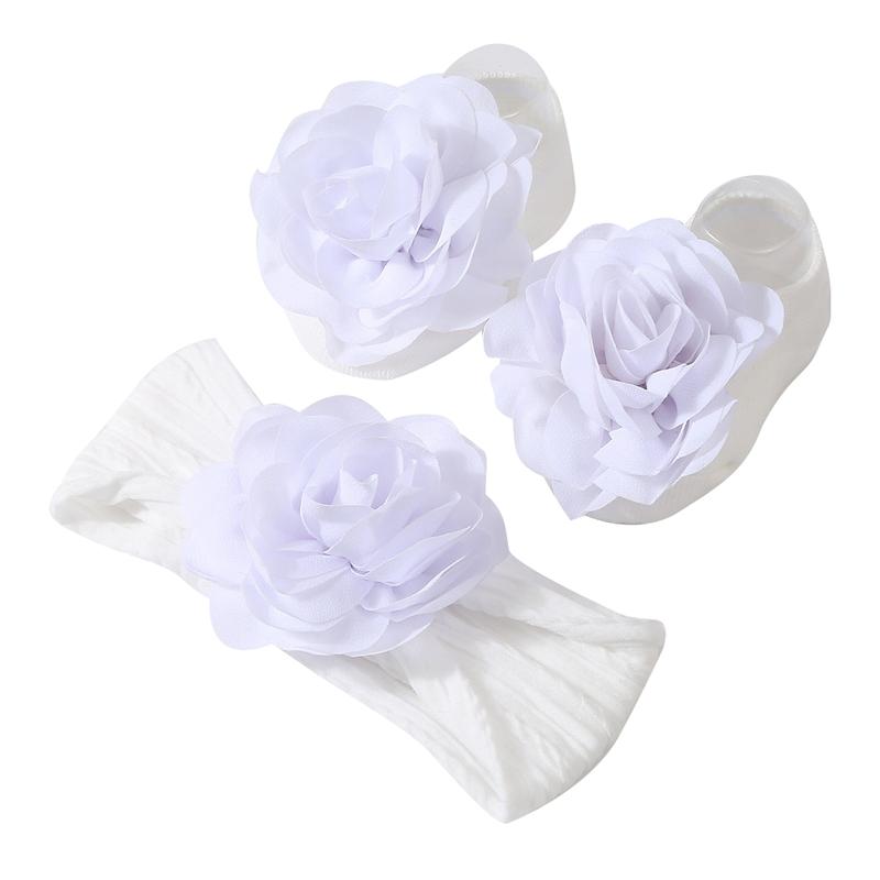 Pudcoco Baby Mädchen Blumen Socken Weiche Strick Socken mit Elastischem Blumen Stirnband für Hochzeitsfeier 0-1T