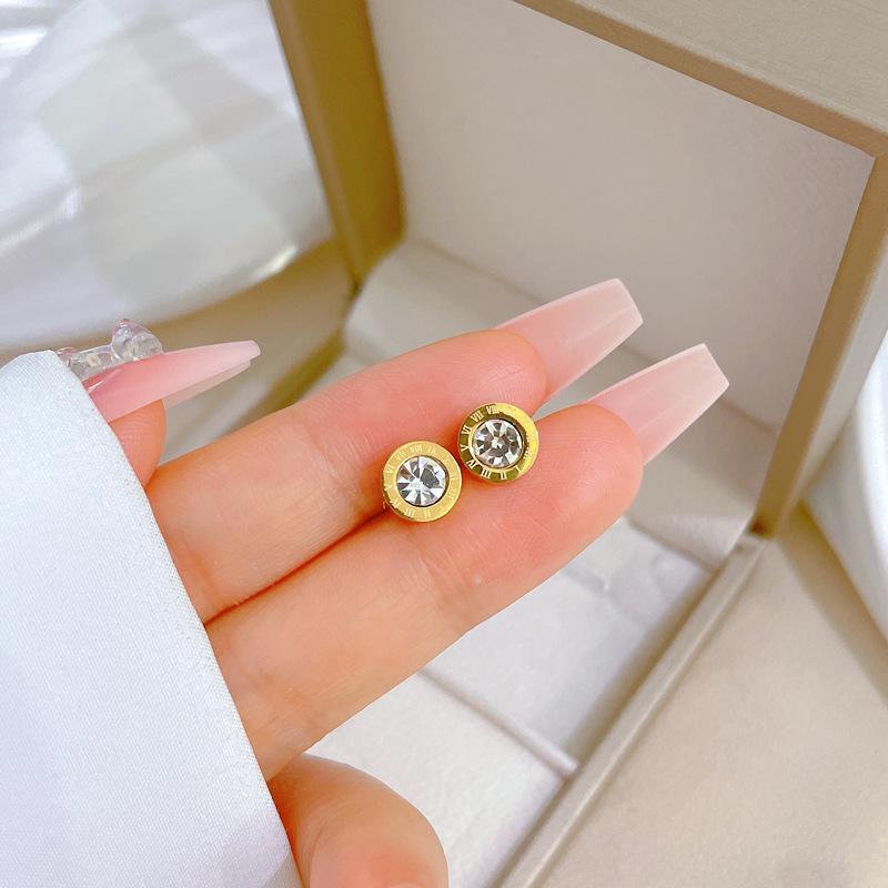 Roman Zircon Minimalist Stud Earrings Cold Men'S And Women'S Earrings Personality Temperament Banquet Earrings