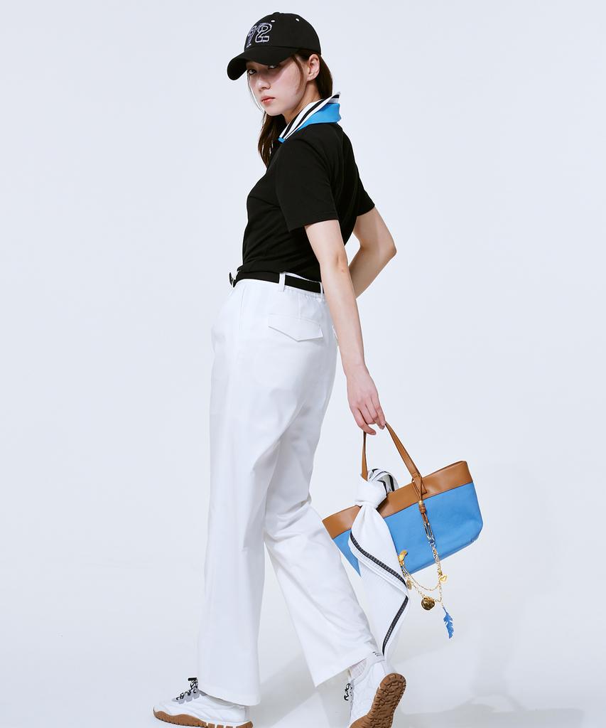 Cream Golf Single-Pleat Double-Layered Semi-Wide Pants