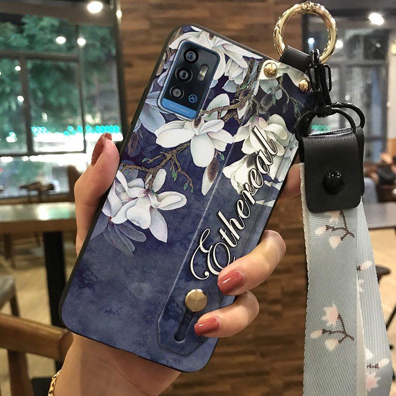 Kickstand Durable Phone Case For ZTE Blade A71/Optus X Swift 5G Back Cover Soft case Flower Fashion Design Lanyard Ring