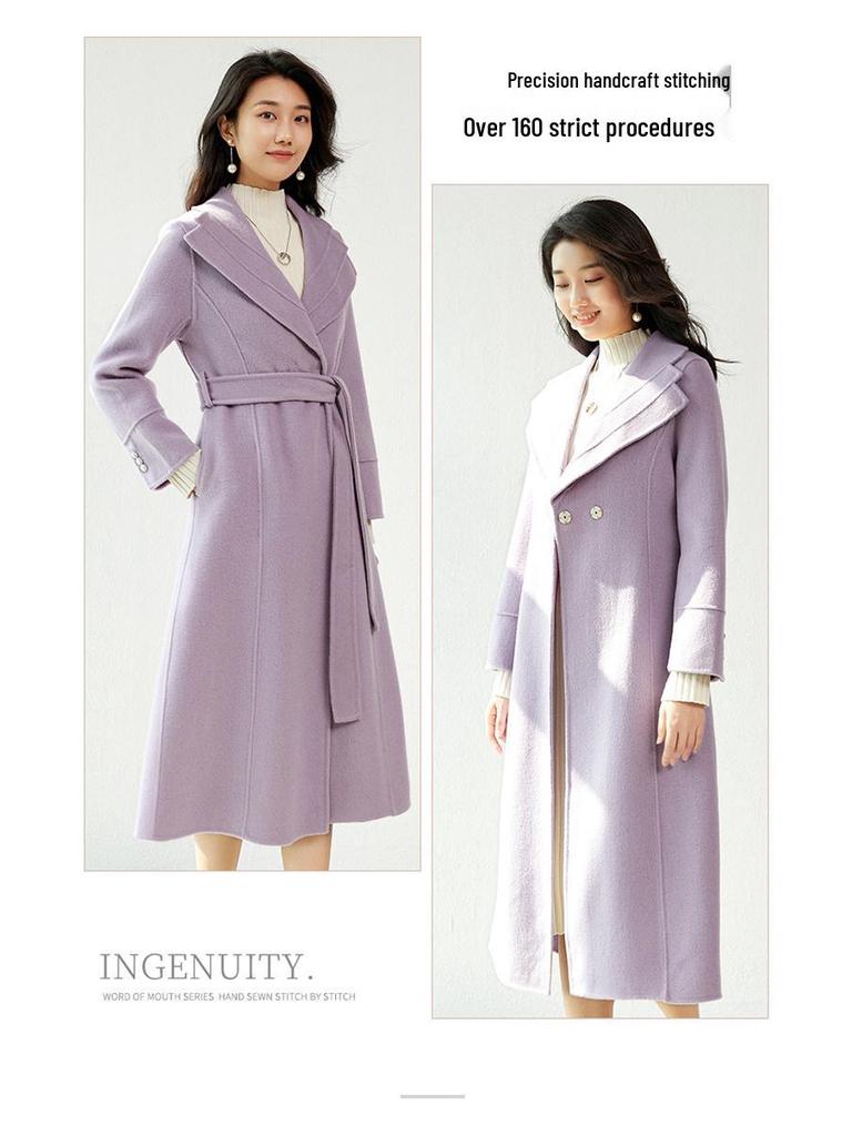 Women's Mid-Length Double-Faced Wool Coat with Belt - 2025 Autumn/Winter Collection
