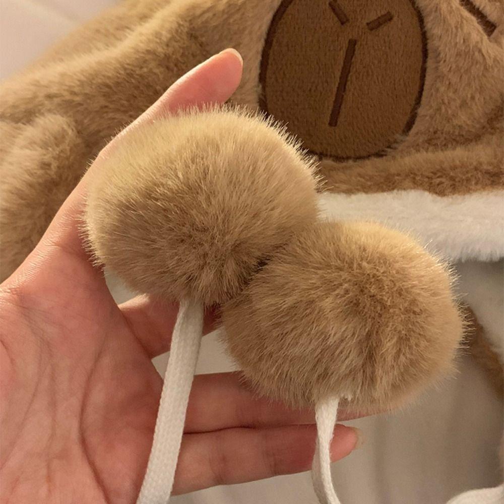 Warm Animals Ears Beanie Hats Cartoon Plush Cap Soft Cute Capybara Hat  Outdoor