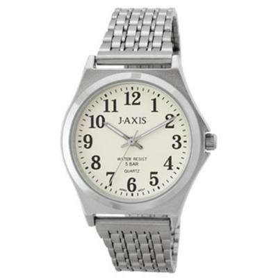 J-AXIS NAG52-S for menn (Lett å se kvarts solflamme for menn) Rundklokke Silver Alloy Analog