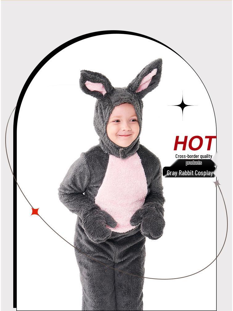 Children's Gray Plush Rabbit Halloween Costume Onesie Pajamas
