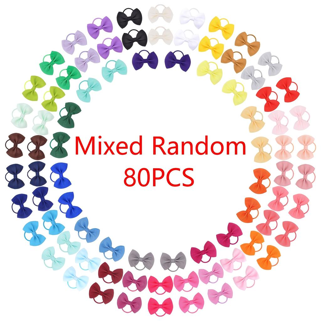 High qualityMorandi 10/20/40/80pcs Hair Bands, Simple Fashion Solid Color Bow Hair Ties for Girls, Polyester Fiber Woven Hair Accessories for Festive
