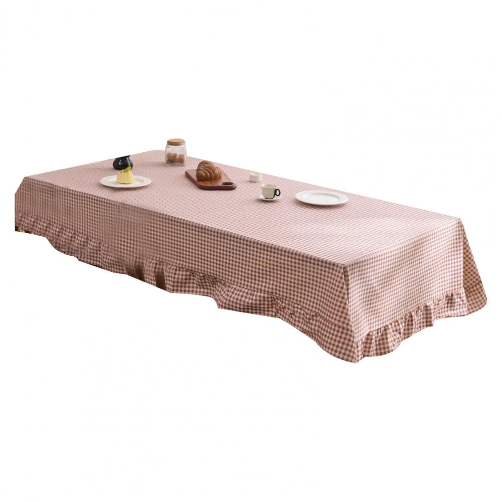 Plaid Tablecloth Edge Tablecloth Retro Plaid Ruffle Tablecloth Cotton Linen Farmhouse Table Cover Washable Boho for Dining Room 100x140cm хаки