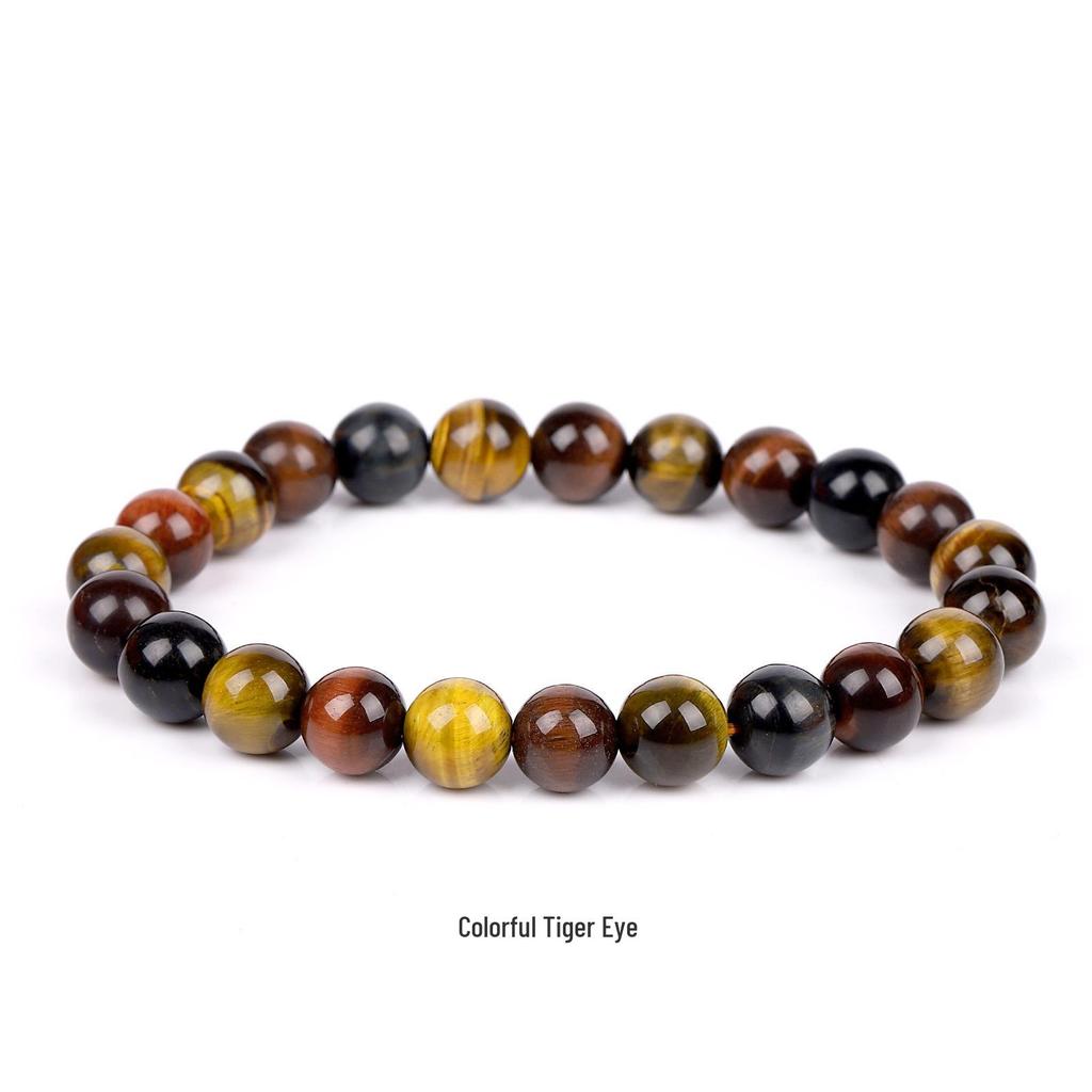 She Yao Natürlicher Kristallachat Tigerauge Armband - Modeschmuck mit einzelnen runden Perlen