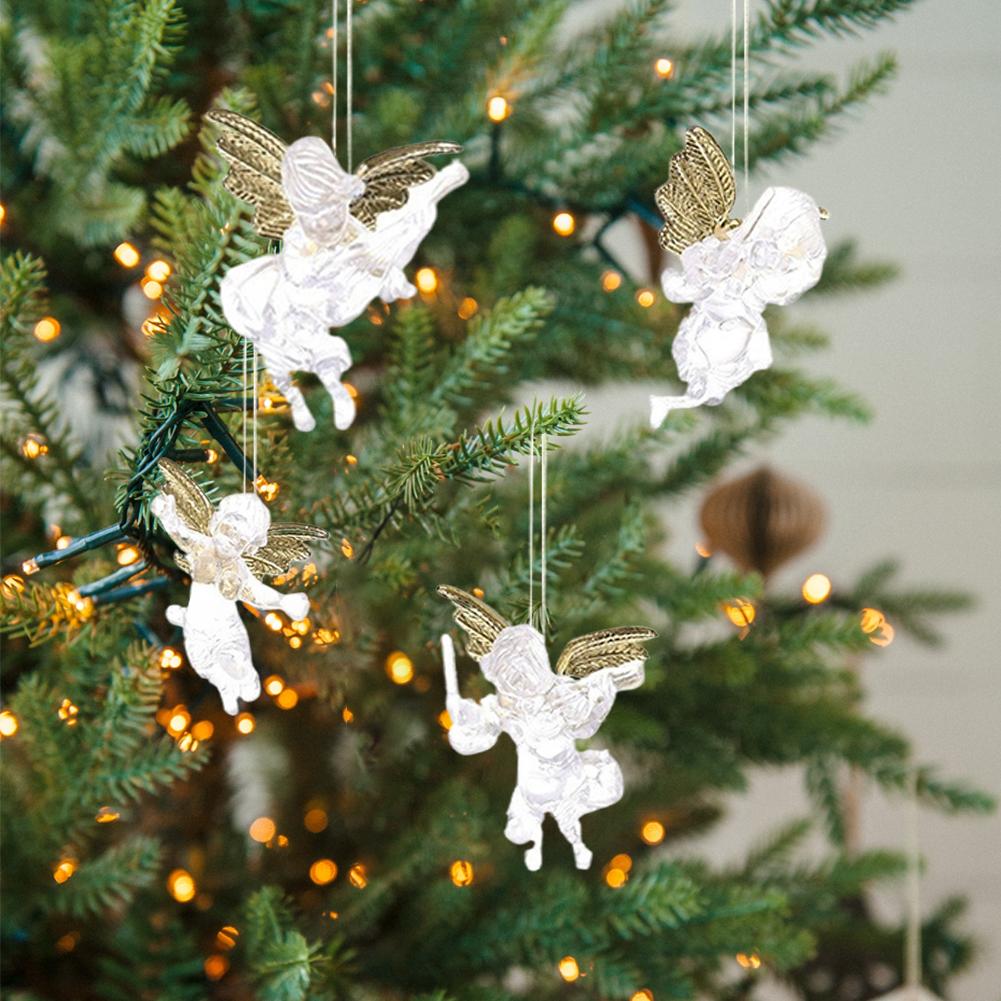 4pcs Christmas Transparent Angel Pendant Holiday Party New Year Decoration Home Angel Pendant  Christmas Tree Ornament