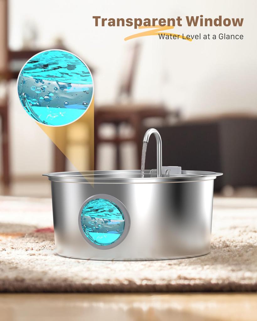 Large Dog Water Fountain, Stainless Steel Ultra-Quiet Dog Water Fountain for Large Dogs, Cats and Multi-Pet Homes