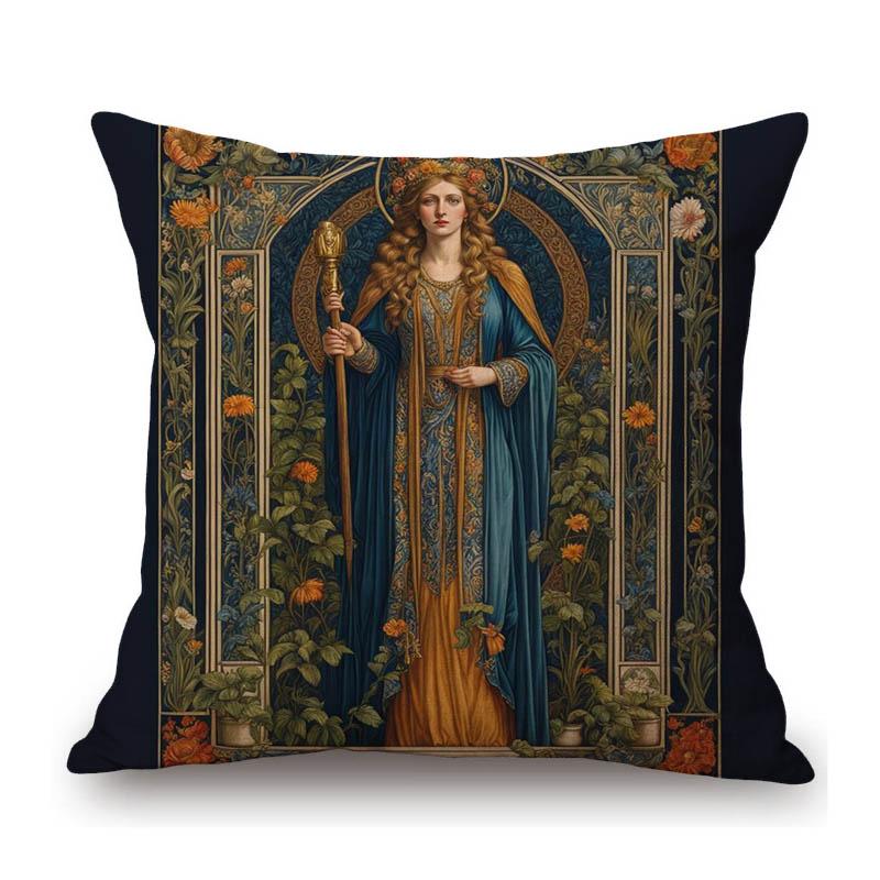 Renaissance Retro William Morris Style Beautiful Lady Girl Flower Floral Classic Home Decoration Sofa Pillow Case Cushion Cover