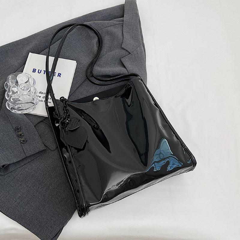 

Красная лакированная кожаная сумка-тоут большой емкости, классическая фактура, сумка через плечо под мышкой, женская, осень-зима, новая модная сумка для поездок на работу (30cm<Max Length<50cm)