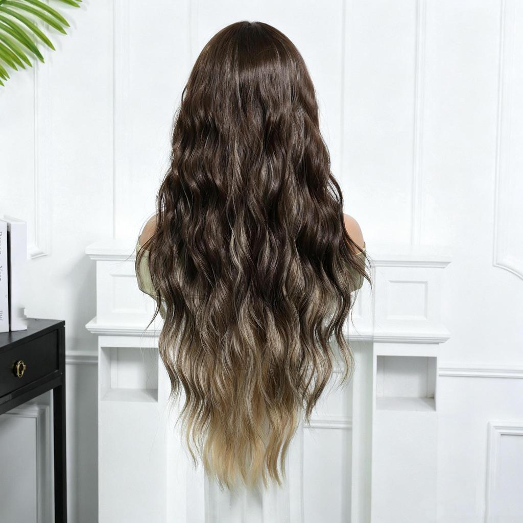 28in Long Wavy  Wigs Natural Highlight Platinum Heat Resistant Synthetic Fiber Women Body Wave Curly Wigs for Christmas Daily Party Daily Used