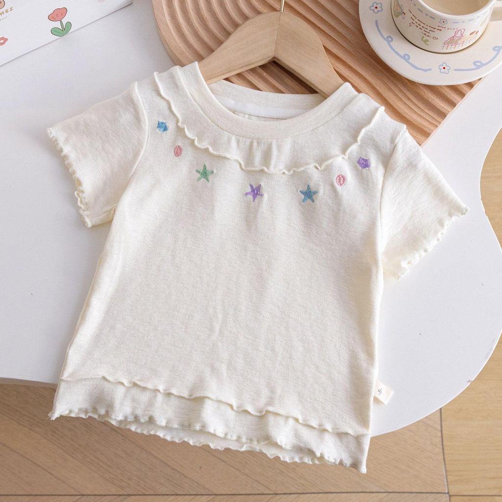 Baby Girls' Summer Short-Sleeve T-Shirt, Sweet Round Neck, Stylish Base Layer, Light Outerwear.