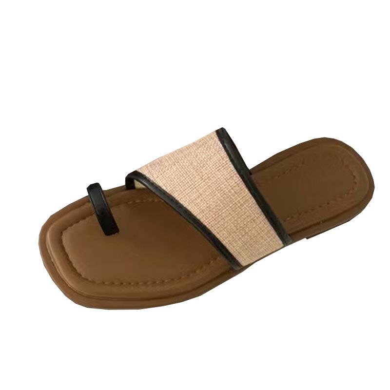 Korean ins trendy cover toe cool slippers women's outer wear 2025 summer new soft-soled simple flat sandals women