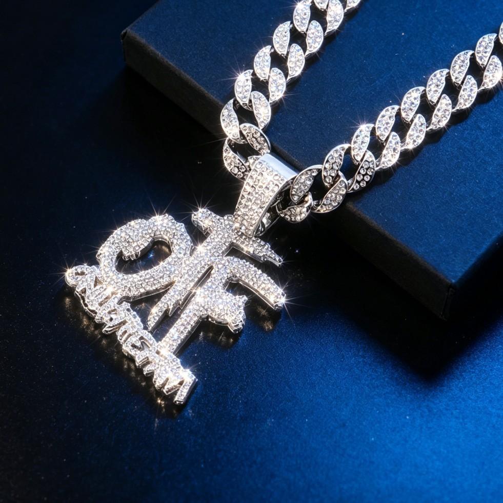 Mode Englischer Buchstabe Otf Voll Diamant Anhänger Kubanische Halskette Herren und Damen Hiphop Street Schmuck