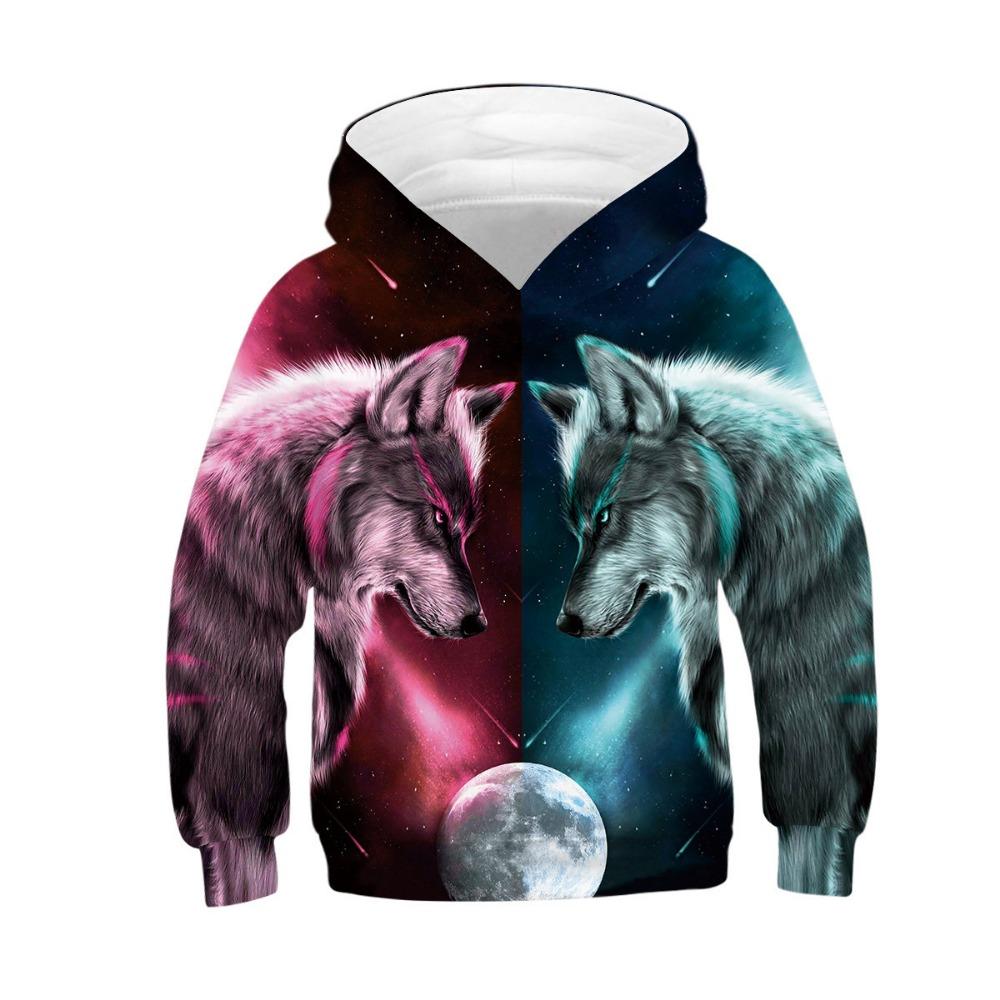 Children's Cool Animal Wolf 3D Digital Printed Boys' Personalized Fashion Hoodie Sweatshirt
