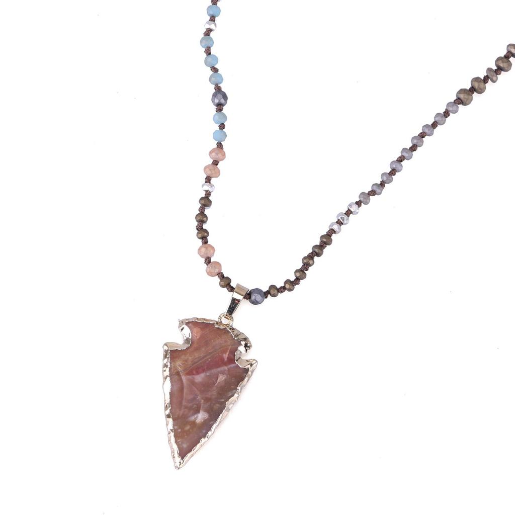 Collana KELITCH con Perle di Agata Opaca e Cristallo, Ciondolo Pietra Preziosa, Collana Lunga Statement per Donne (4 Ciondoli)