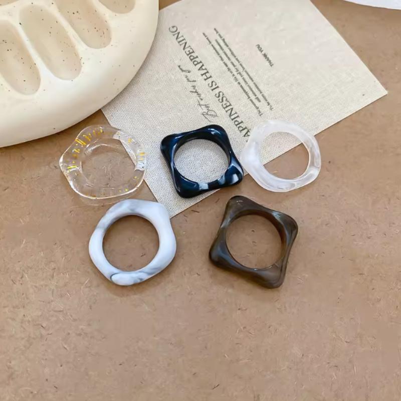 5 Pieces/Set Of Summer New  And Creative Colored Geometric Rings, Women'S Fashionable Daily Party Jewelry Gifts