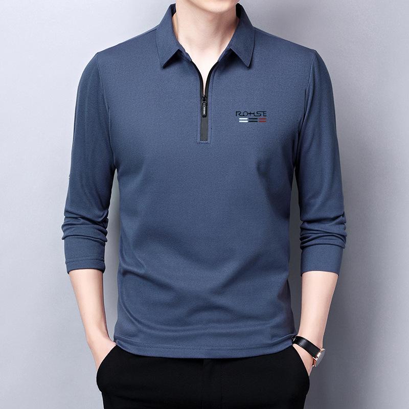Günlük Yaka Fermuarlı Tişört Orta Erkek İşlemeli Polo Tişört Uzun Kollu Tişört Erkek İçlik