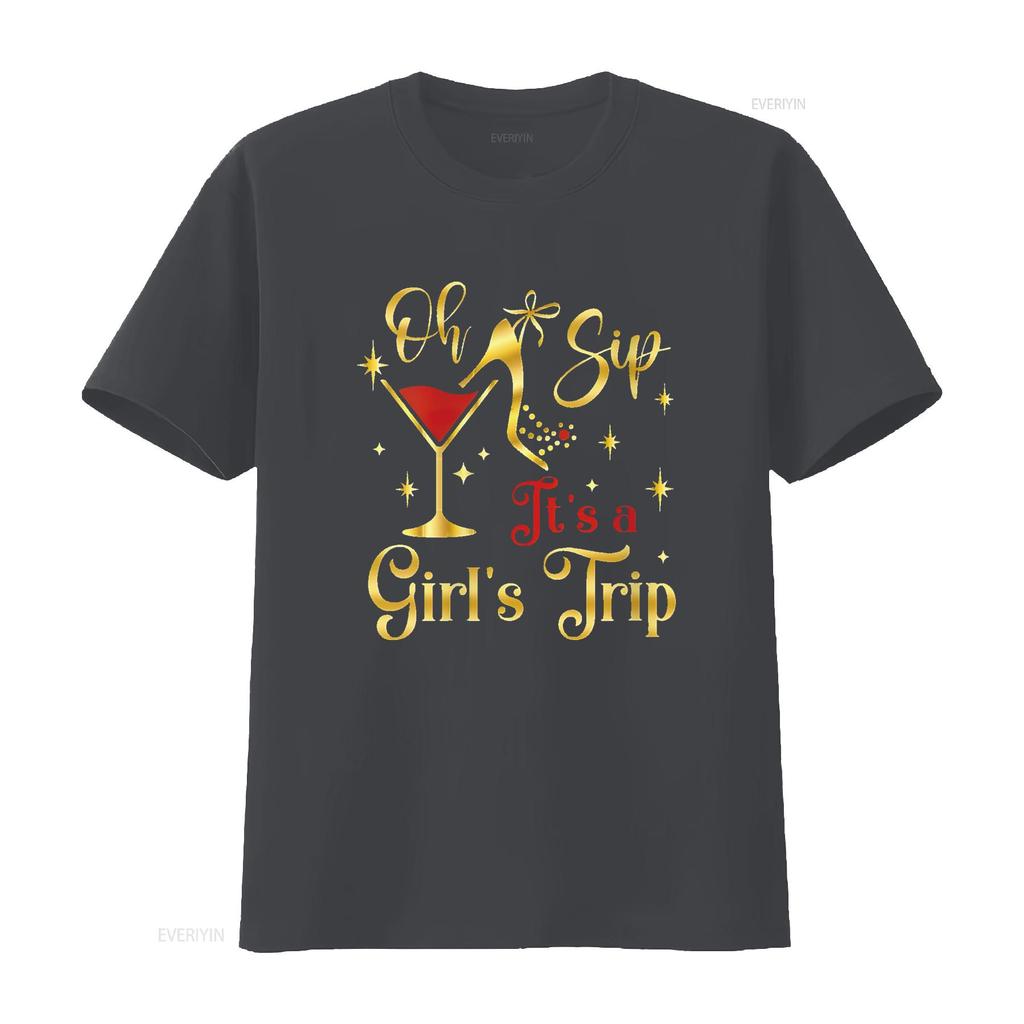 Womens Oh Sip Its A Girls Trip T Shirt Fun Wine Par Women S  for Trendy Look Vintage Washed Graphic Casual