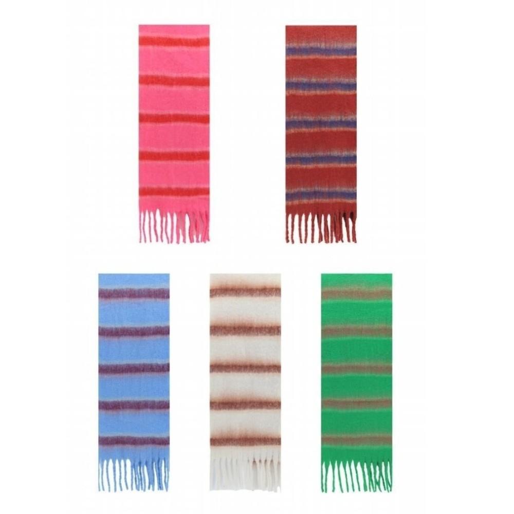 Plush Tassel Shawl Colorful Cashmere Scarves Classic Stripe Wool Scarf Girl