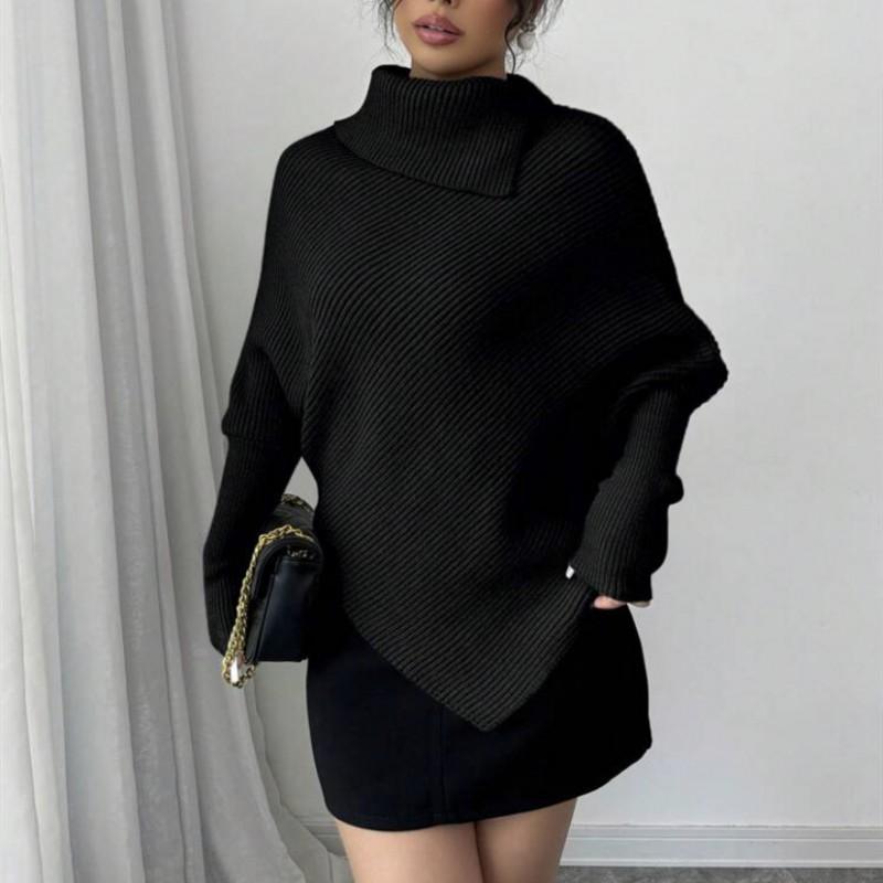 Womens Irregular High Neck Sweater 2026 Fall Winter Soft Knit Top Casual Warm Base Layer