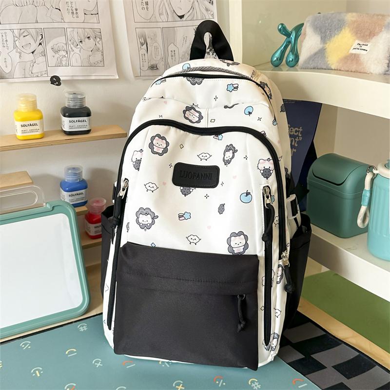 Color Block Cartoon Backpack Commuter Large Capacity Schoolbag Women's Lightweight Backpack
